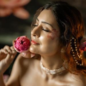 Payal Rajput stuns in orange saree with floral ceremonial look