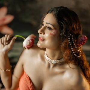 Payal Rajput stuns in orange saree with floral ceremonial look