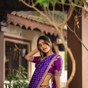 Nabha Natesh Fashion Editorial Saree Look in Purple Outfit