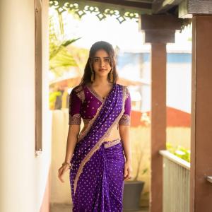 Nabha Natesh Fashion Editorial Saree Look in Purple Outfit