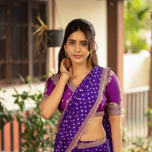 Nabha Natesh Fashion Editorial Saree Look in Purple Outfit