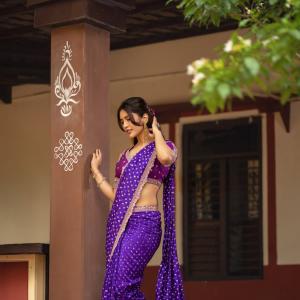 Nabha Natesh Fashion Editorial Saree Look in Purple Outfit