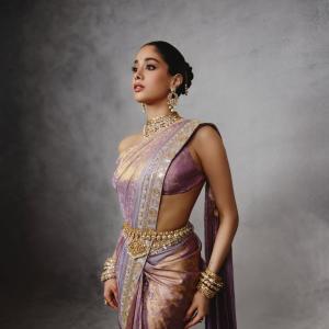 Janhvi Kapoor Stuns in Lavender and Gold Silk Saree Look