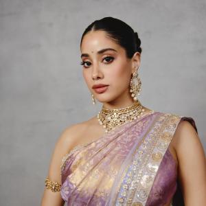 Janhvi Kapoor Stuns in Lavender and Gold Silk Saree Look