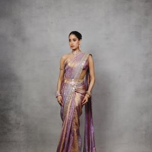 Janhvi Kapoor Stuns in Lavender and Gold Silk Saree Look