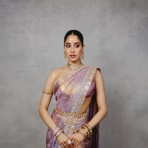 Janhvi Kapoor Stuns in Lavender and Gold Silk Saree Look
