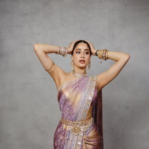Janhvi Kapoor Stuns in Lavender and Gold Silk Saree Look