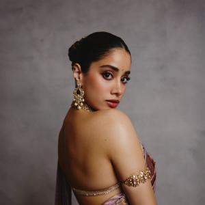 Janhvi Kapoor Stuns in Lavender and Gold Silk Saree Look