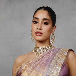 Janhvi Kapoor Stuns in Lavender and Gold Silk Saree Look