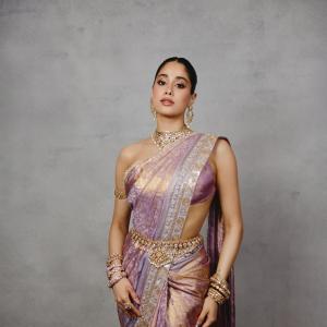 Janhvi Kapoor Stuns in Lavender and Gold Silk Saree Look