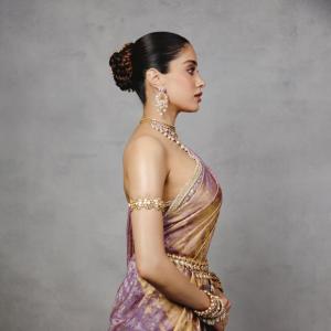 Janhvi Kapoor Stuns in Lavender and Gold Silk Saree Look