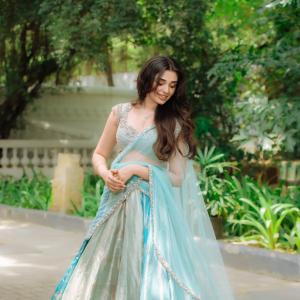 Krithi Shetty Stuns in Aqua Blue Lehenga Look