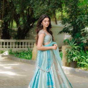 Krithi Shetty Stuns in Aqua Blue Lehenga Look