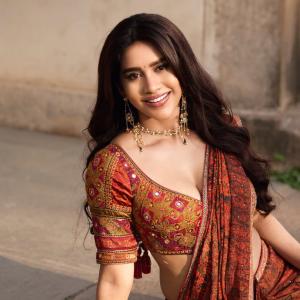 Actress Nabha Natesh Shines in a Rust Orange Printed Saree