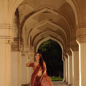 Actress Nabha Natesh Shines in a Rust Orange Printed Saree