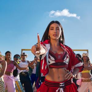 Nora Fatehi Rocks a Sporty Red Football-Inspired Look