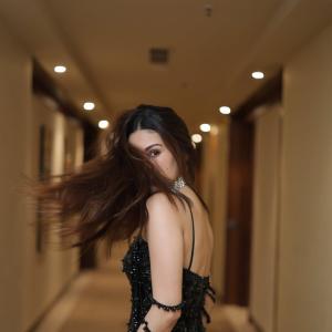Amyra Dastur Stuns in Black Sequined Corset Gown