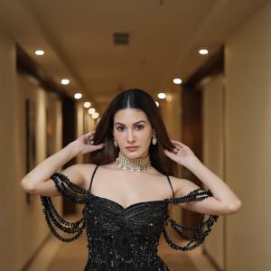 Amyra Dastur Stuns in Black Sequined Corset Gown