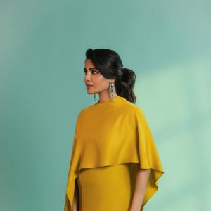 Actress Samantha Ruth Prabhu Stuns in Mustard Yellow Draped Gown