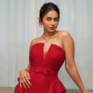 Rakul Preet Stuns in Red Strapless Gown With Elegant Styling