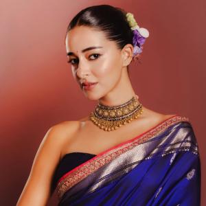 Ananya Panday Stuns in Royal Blue Saree With Traditional Jewellery