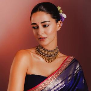 Ananya Panday Stuns in Royal Blue Saree With Traditional Jewellery