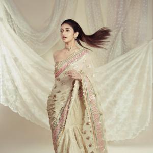 Sreeleela Shines in Elegant Cream and Gold Traditional Look