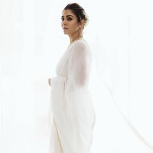 Nayanthara Looks Elegant in Ivory-White Saree With Gold Border