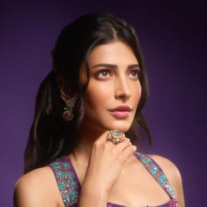 Shruti Haasan Stuns in a Chic Purple Indo-Western Look