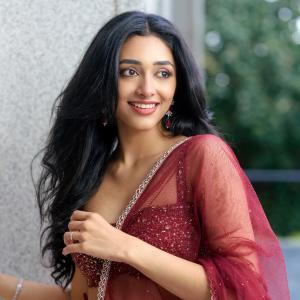 Preity Mukundan Stuns in Maroon Floral Lehenga Look