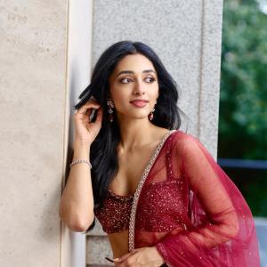 Preity Mukundan Stuns in Maroon Floral Lehenga Look