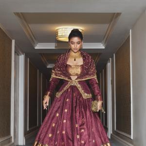 Keerthy Suresh Stuns in Wine-Maroon Silk Lehenga Look
