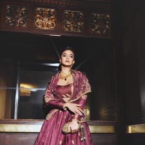 Keerthy Suresh Stuns in Wine-Maroon Silk Lehenga Look