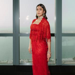 Mrunal Thakur Stuns in Red Corset-Style Traditional Look