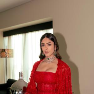 Mrunal Thakur Stuns in Red Corset-Style Traditional Look