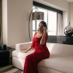 Mrunal Thakur Stuns in Red Corset-Style Traditional Look