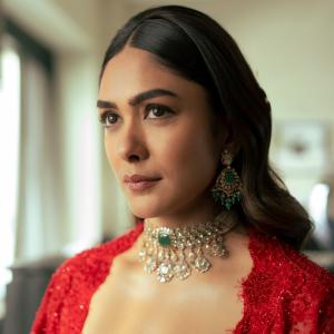 Mrunal Thakur Stuns in Red Corset-Style Traditional Look
