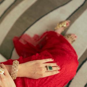 Mrunal Thakur Stuns in Red Corset-Style Traditional Look