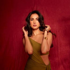 Sonal Chouhan Stuns in Elegant Olive-Gold Outfit