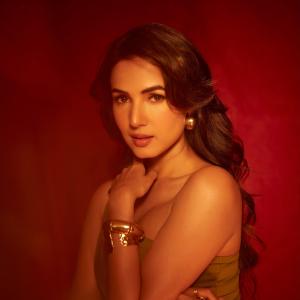 Sonal Chouhan Stuns in Elegant Olive-Gold Outfit