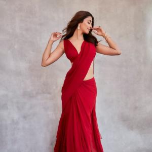 Stunning Photos of Actress Pooja Hegde in a Gorgeous Red Saree