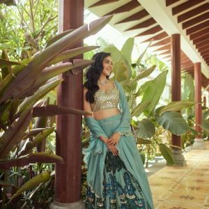Actress Ritu Varma Dazzles in Mirror Work Blouse and Blue Lehenga – Latest Photos