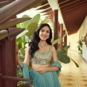 Actress Ritu Varma Dazzles in Mirror Work Blouse and Blue Lehenga – Latest Photos