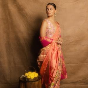 Actress Alia Bhatt Looks Stunning in Floral Silk Saree – Latest Photos