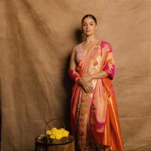 Actress Alia Bhatt Looks Stunning in Floral Silk Saree – Latest Photos