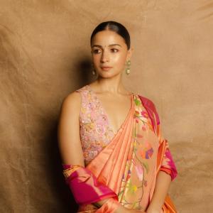 Actress Alia Bhatt Looks Stunning in Floral Silk Saree – Latest Photos