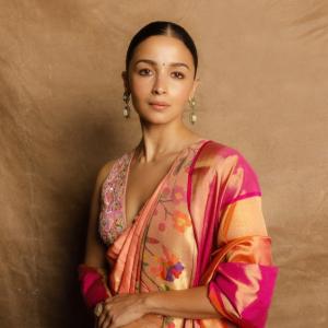 Actress Alia Bhatt Looks Stunning in Floral Silk Saree – Latest Photos