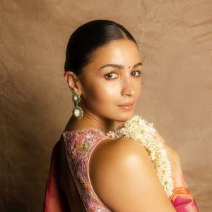 Actress Alia Bhatt Looks Stunning in Floral Silk Saree – Latest Photos