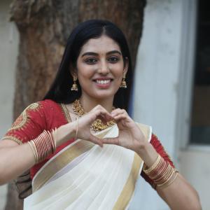 Actress Nishkala Glows in Traditional White and Gold Saree with Maroon Blouse – Latest Photos