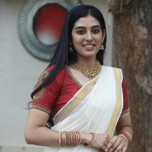 Actress Nishkala Glows in Traditional White and Gold Saree with Maroon Blouse – Latest Photos